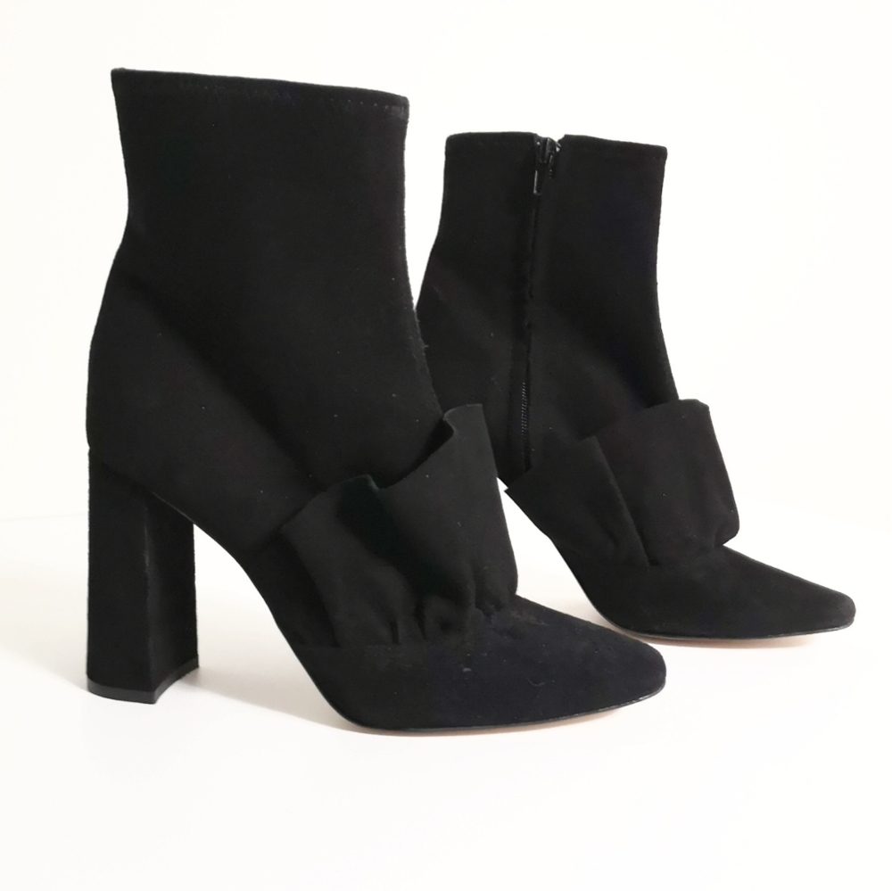 ZARA Black Suede Ruffle Booties - Picture 6 of 11